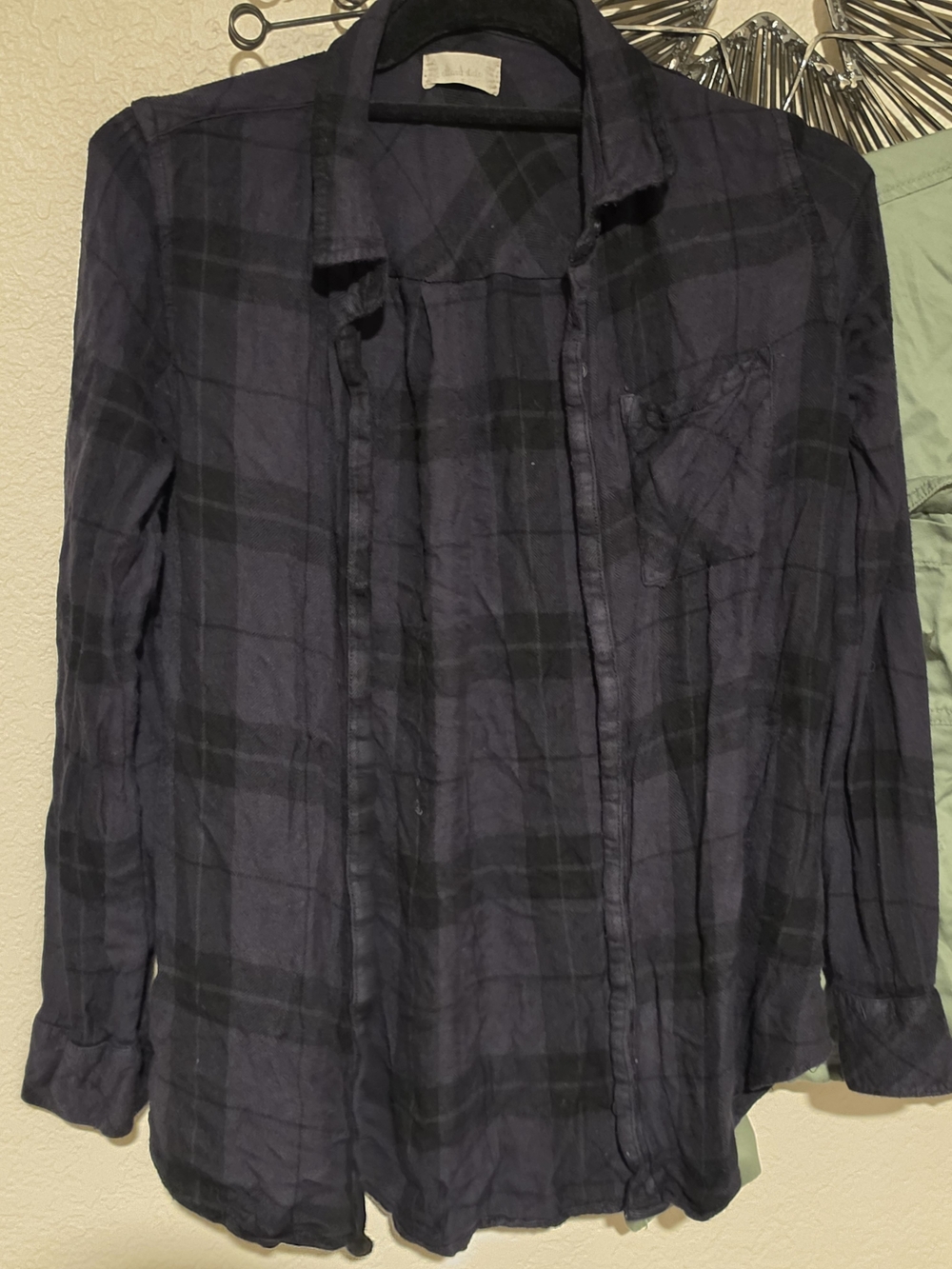 Altar'd State Navy and Black Plaid Button-Down Shirt